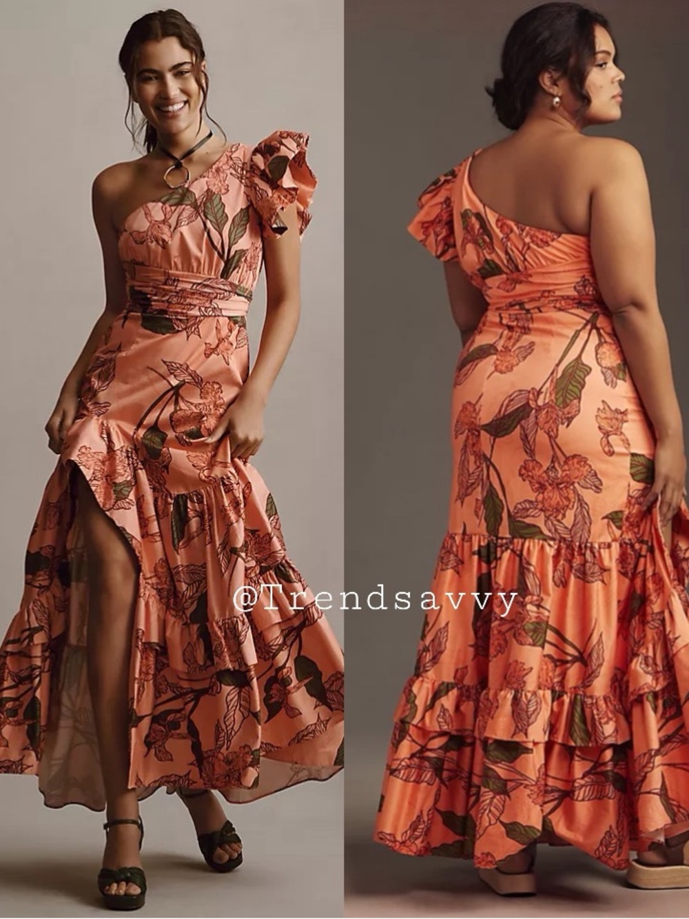 Anthropologie Hutch Floral One Shoulder Maxi Dress Pink Ruffle 16W NWT